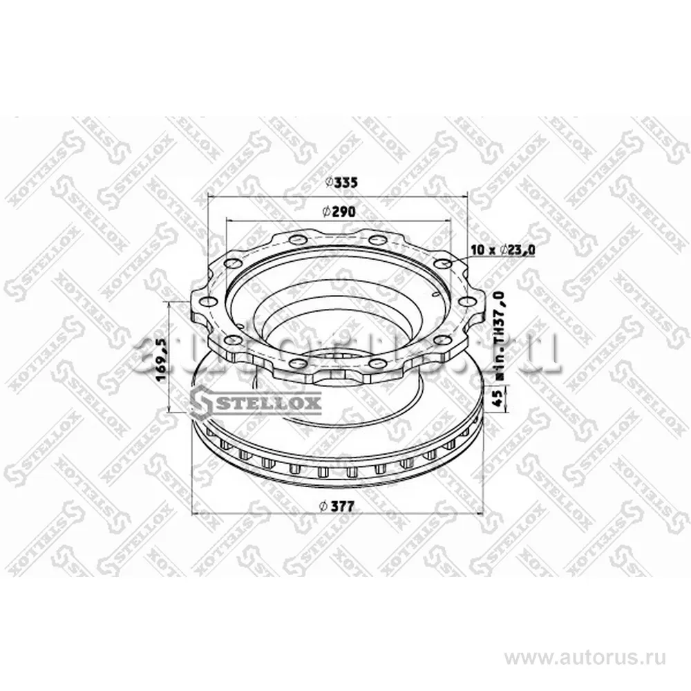 Диск тормозной 377/ X45/169.5 10N-335-M23 BPW SKH ECO SB3745 STELLOX 8500806_SX