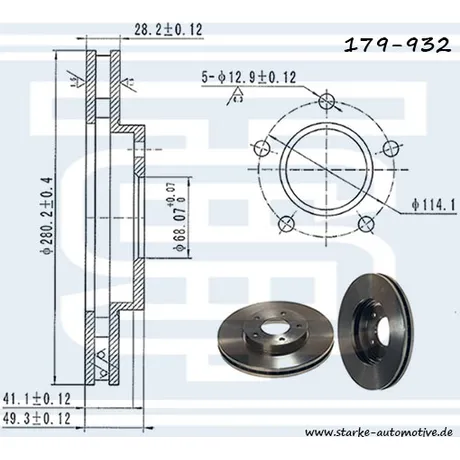 Диск тормозной передний NISSAN PRIMERA (P12)/ X-TRAIL (T30) 280X28 STARKE 179-932