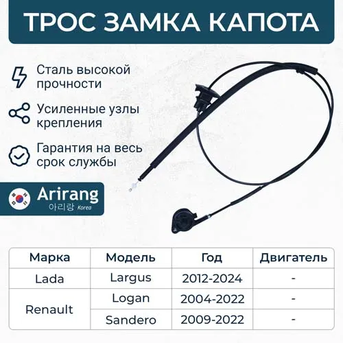 Трос капота Renault (Logan, Sandero) ARIRANG ARG135001