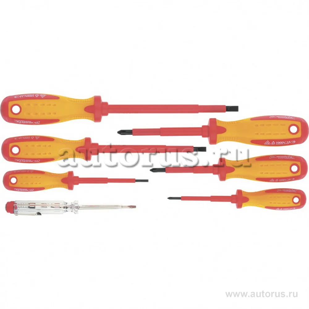 Набор отверток диэлект.до 1000В, проб.эл. - до 250В, двухкомп. рукоятки, 7шт. MATRIX 13355