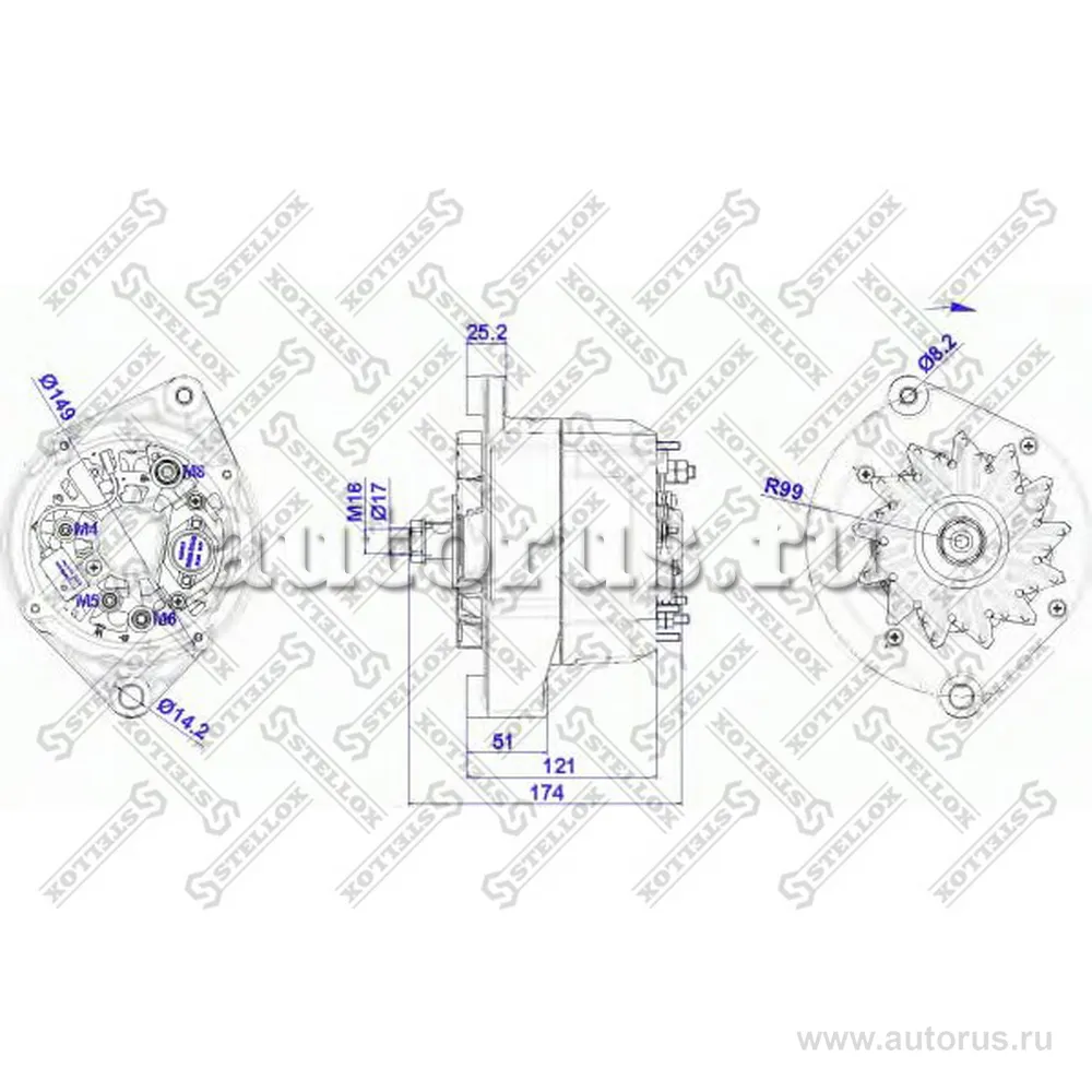 Генератор 28V 80A 20 влево Omn Volvo 28V 80A STELLOX 8802320_SX