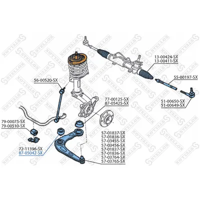 Сайлентблок попереч. рычага Peugeot 206 1.6/2.0 16V 00> STELLOX 87-05042-SX