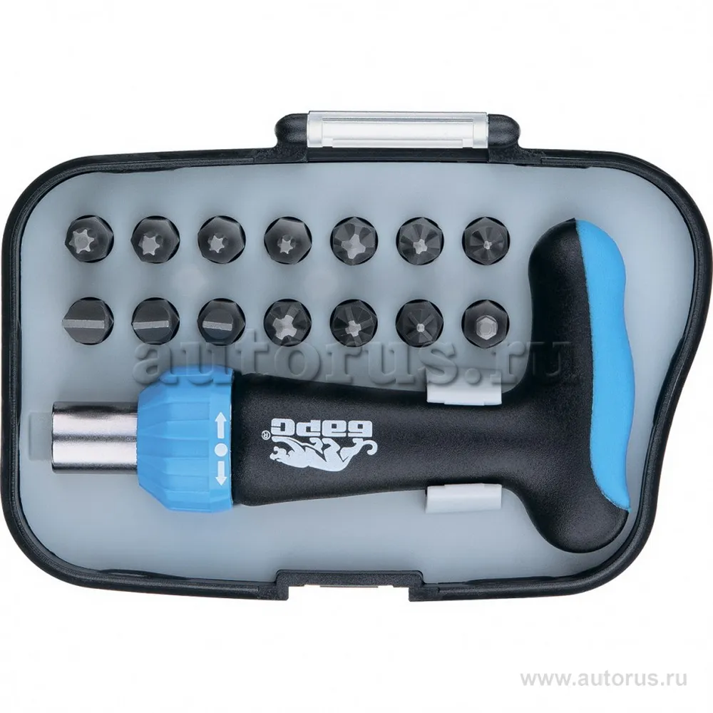 Отвертка Т-образная реверсивная с набором бит, 15 шт БАРС 13311