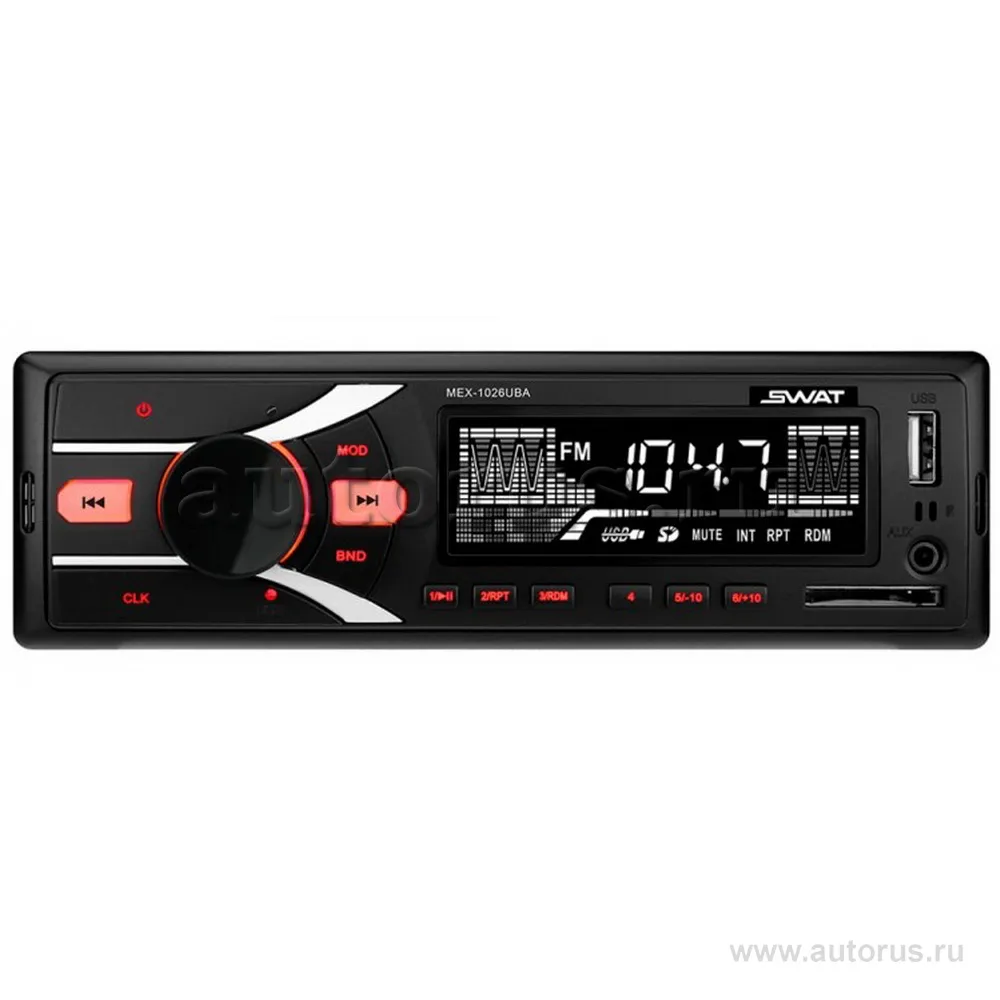 Автомагнитола SWAT MEX-1026UBA,1 din медиа ресивер 4х50 Вт. MP3, USB, SD, 2RCA красная подсветка
