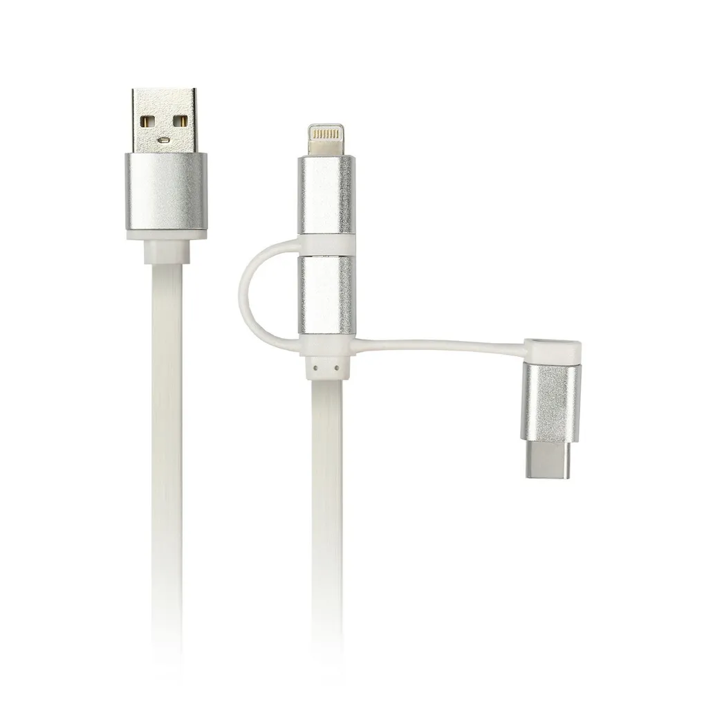 Дата-кабель USB - 3 в 1 MICRO+TYPE-C+8 PIN, длина 1 м, белый SMARTBUY IK-312 WHITE