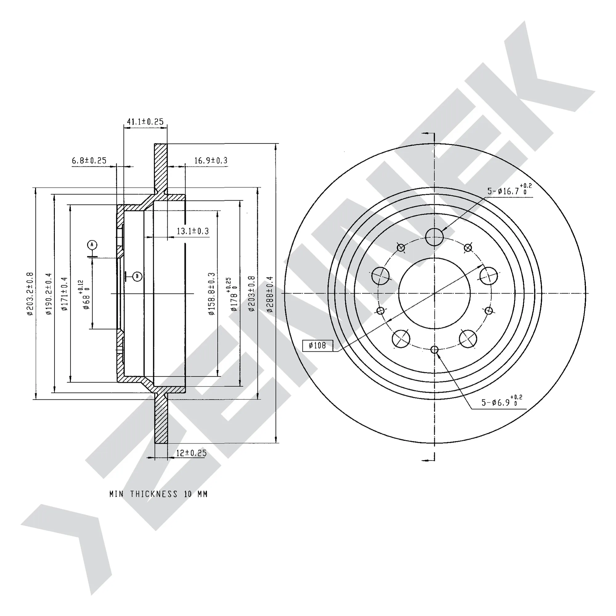Диск тормозной задний VOLVO S60 00-10, VOLVO S80 98-08 (2 шт) ZENNEK DBD0124