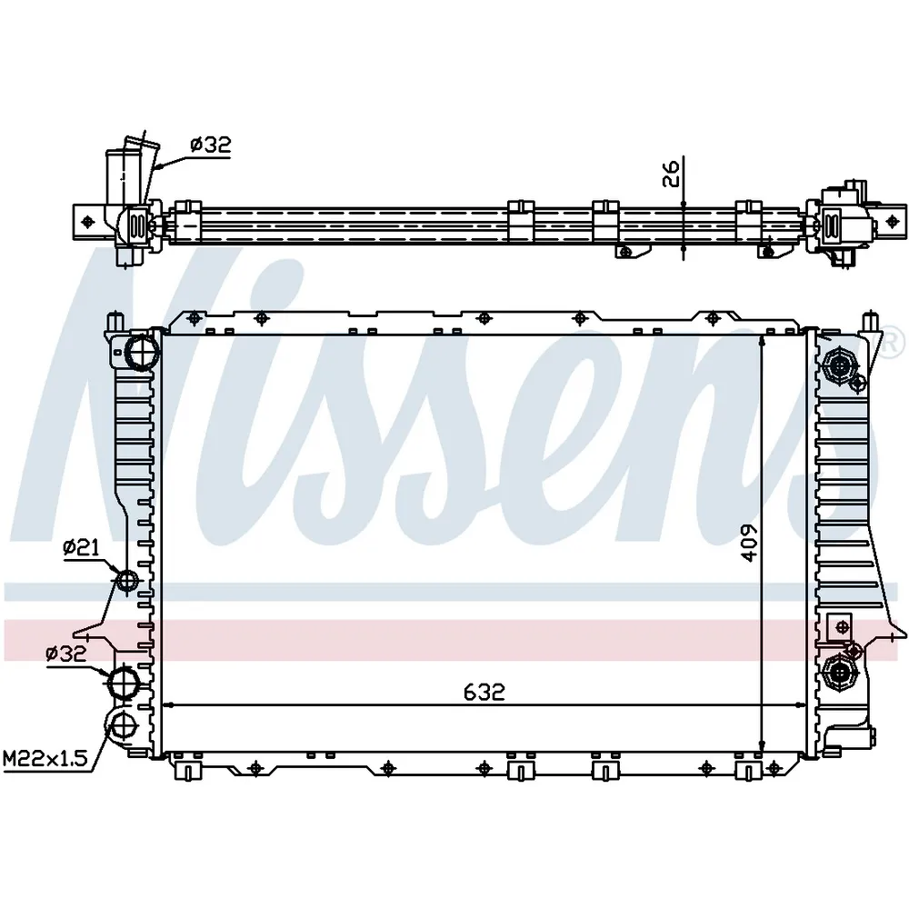 Радиатор основной AUDI 100/A6/S6(C4) mot.1,8/2,2T/2,3L/2,5TDI NISSENS 60477