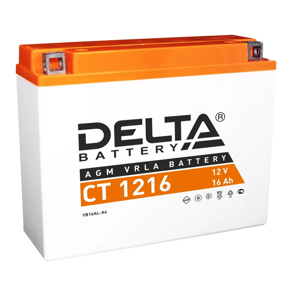 Аккумулятор DELTA Battery AGM 16 А/ч обратный R+ 205x70x162 мото EN 200 А