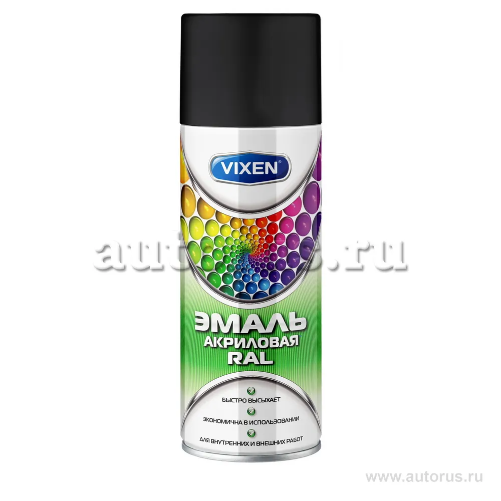 Эмаль акриловая RAL, черный янтарь (RAL 9005), аэрозоль 520 мл VIXEN VX39005