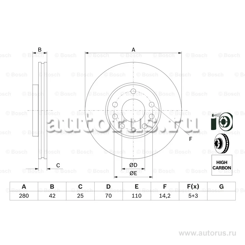 Диск тормозной передний BOSCH 0 986 478 883