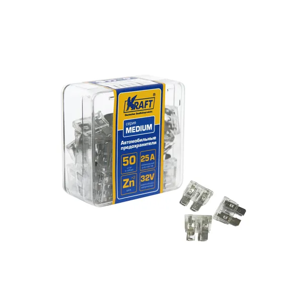 Набор предохранителей 25А (MEDIUM 50шт) пласт.кор. KRAFT KT870006