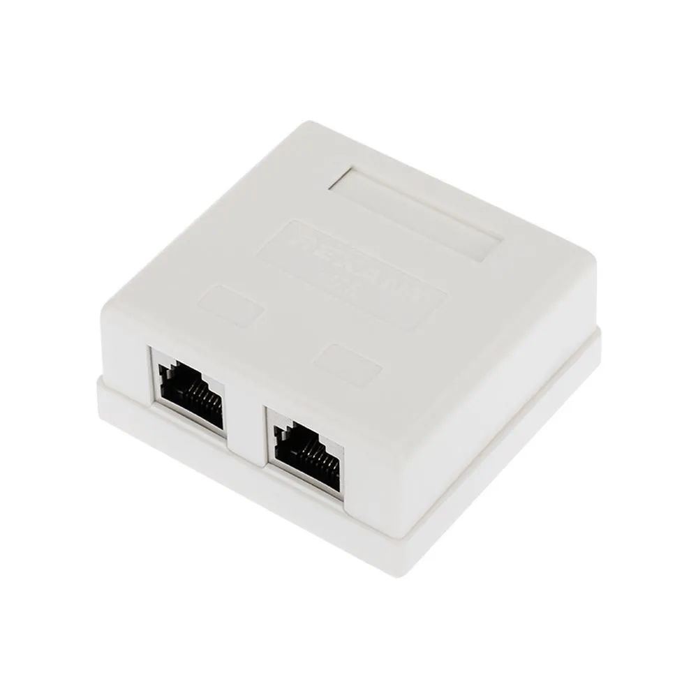Розетка компьютерная внешняя, 2-порта RJ-45 (8P8C), FTP экранированная, категория 6, REXANT 03-0146