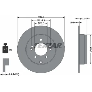 Диск тормозной задний стандартный HYUNDAI TEXTAR 92166600