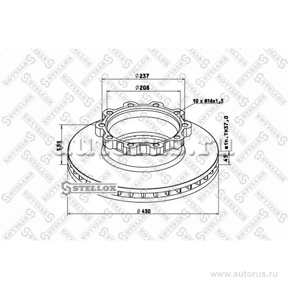 Диск тормозной 430/208X45/131 10N-237-M16X1.5 SCANIA 124 STELLOX 8500749_SX