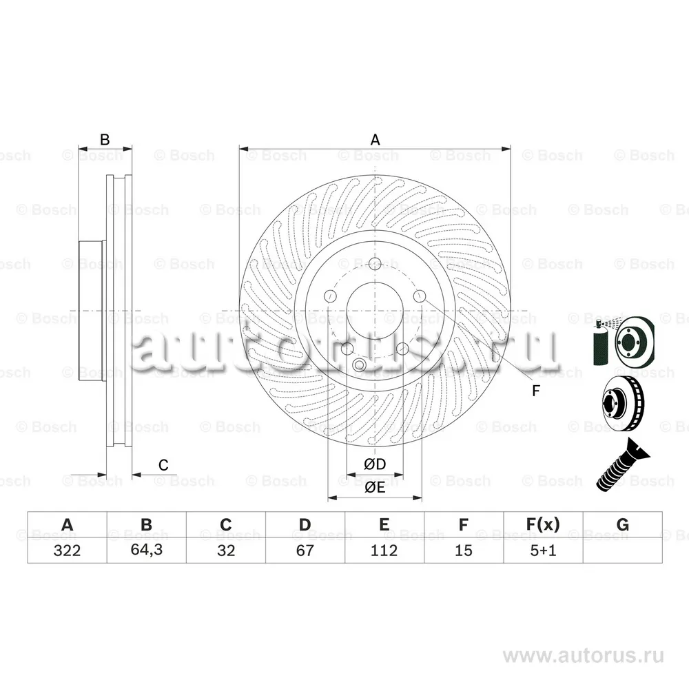 Диск тормозной передний вентилируемый 0 BOSCH 0 986 479 652