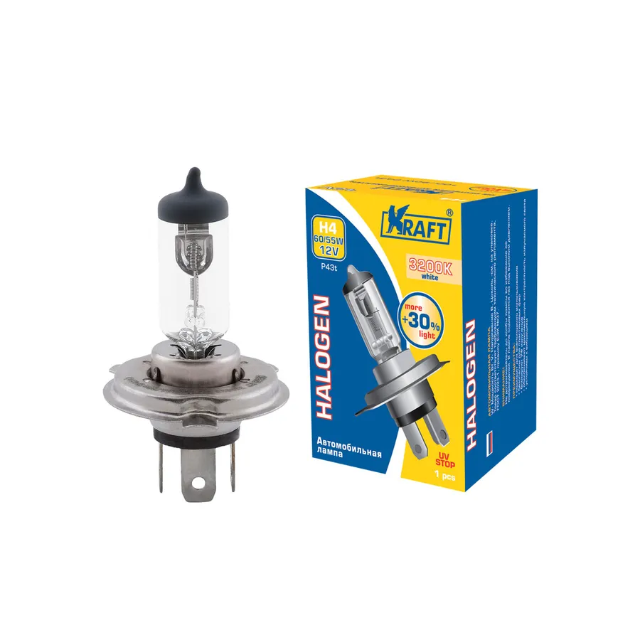 Лампа 12V H4 60/55W P43t KRAFT 1 шт. картон KT700077