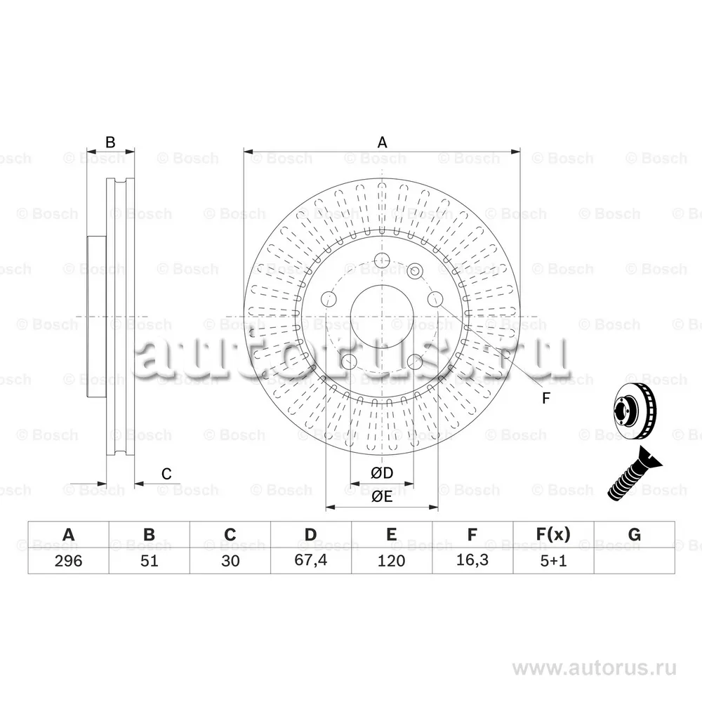 Диск тормозной передний BOSCH 0 986 479 543