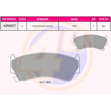 Колодки передние NIS ALMERA I 1.4/1.6/2.0D 95-00 (с 2 датчиками) 4U 4UP03577