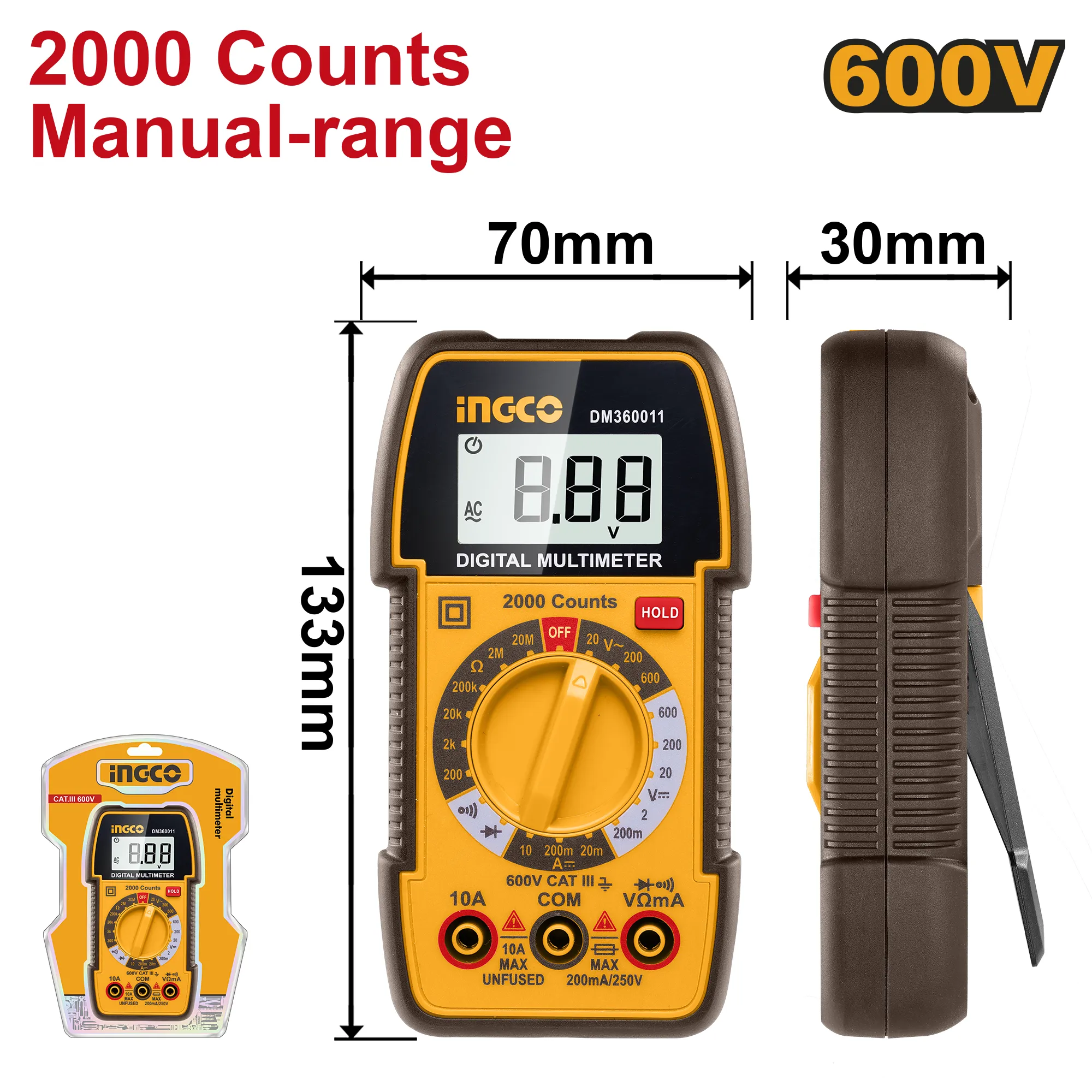 Мультиметр цифровой 600 В (20/40) INDUSTRIAL INGCO DM360011