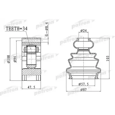 ШРУС внутр к-кт [A:34, D:108, L:47.5] ALFA ROMEO: 156,1 PATRON PCV4044