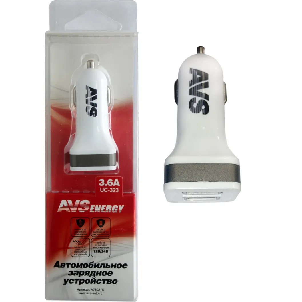 Разветвитель прикуривателя USB AVS 2 порта UC-323 (36А), , Max Вт AVS A78021S