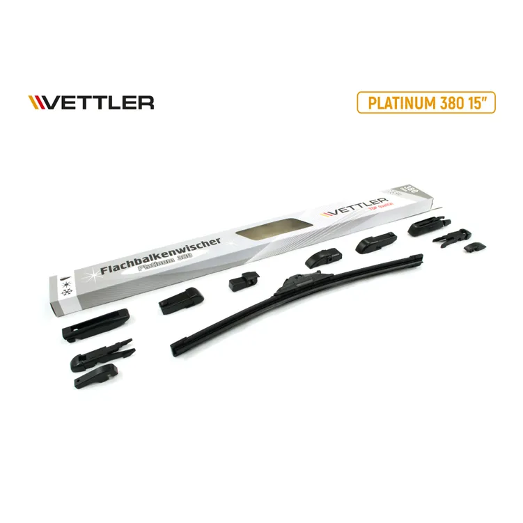 Щетка стеклоочистителя L 380 мм бескаркасная (15) PLATINUM с переходниками VETTLER 17913
