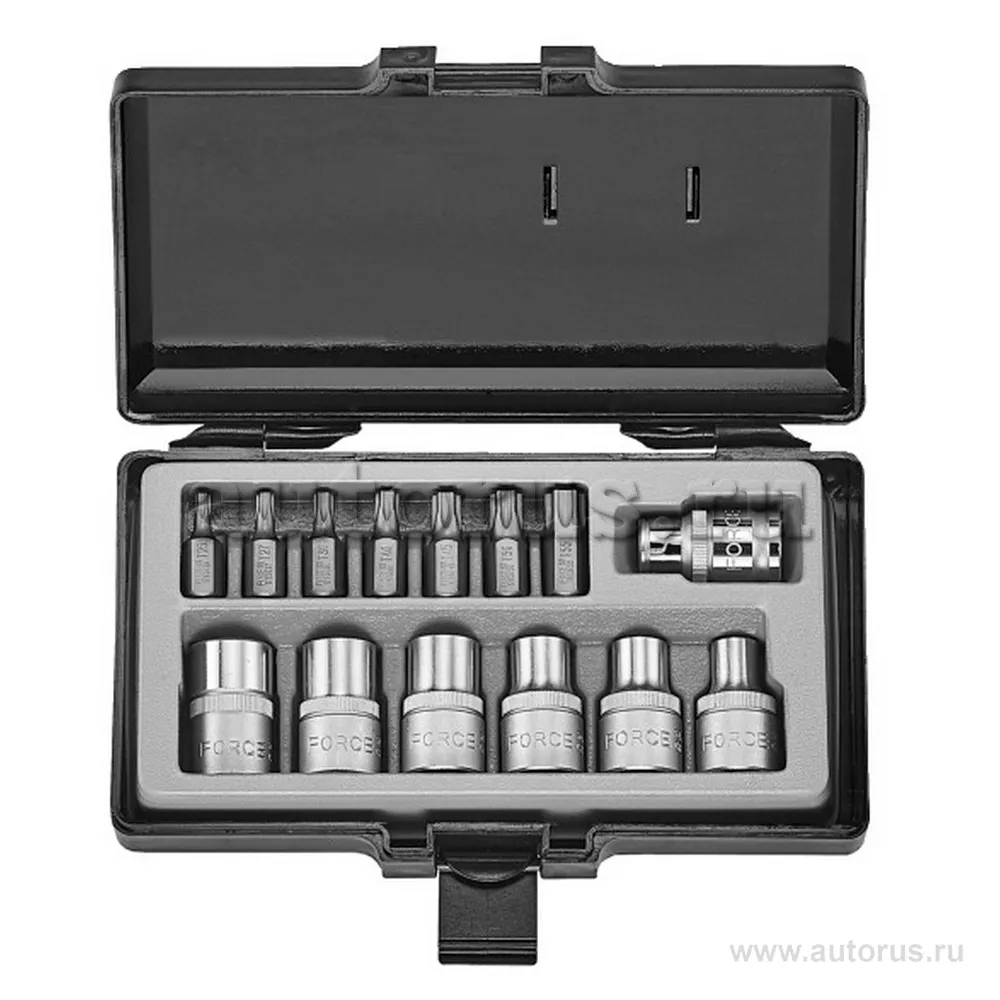 Набор бит и головок TORX Т25-Т55 E10-E20 14пр FORCE 4157