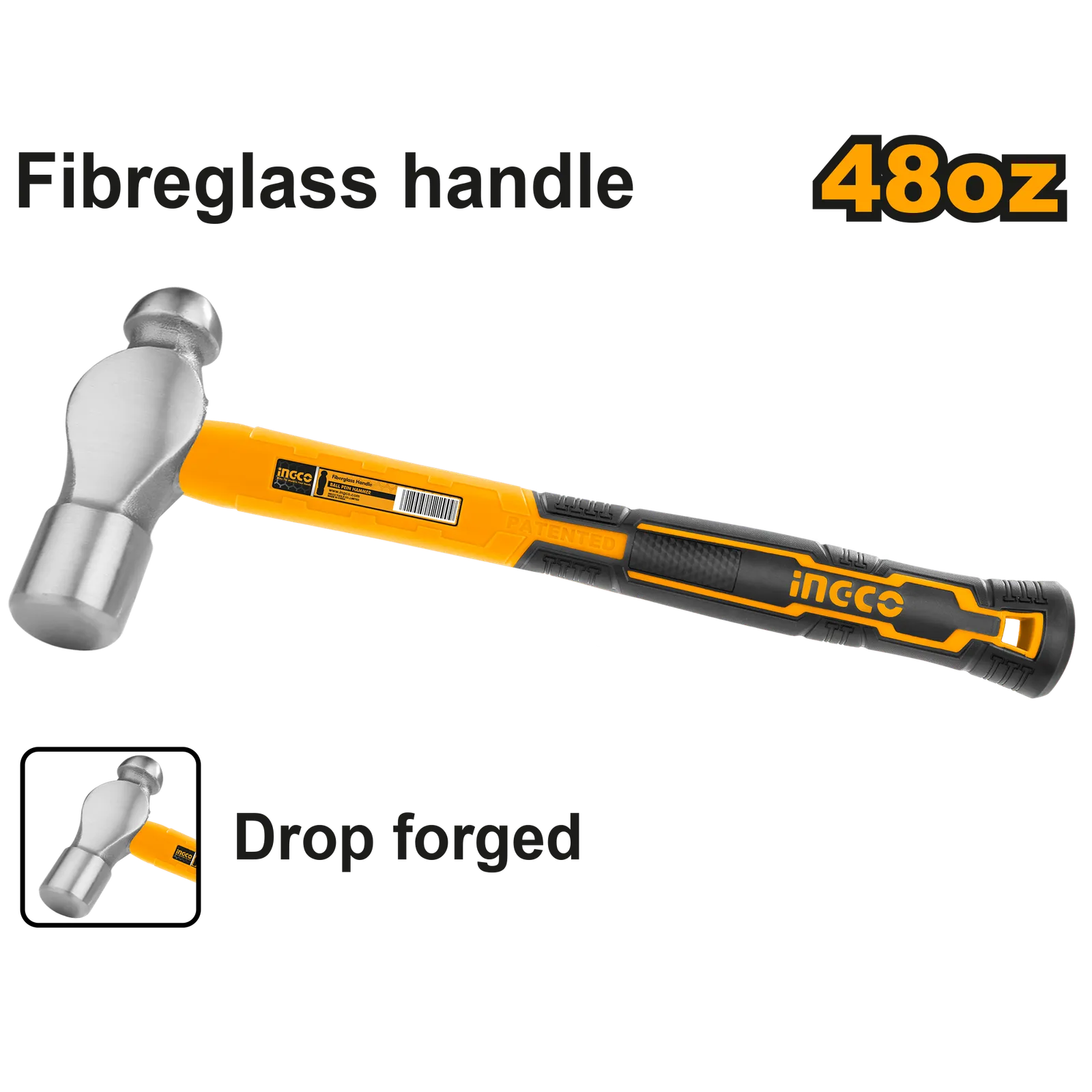 Молоток с круглым бойком 1300 г INGCO HBPH88048