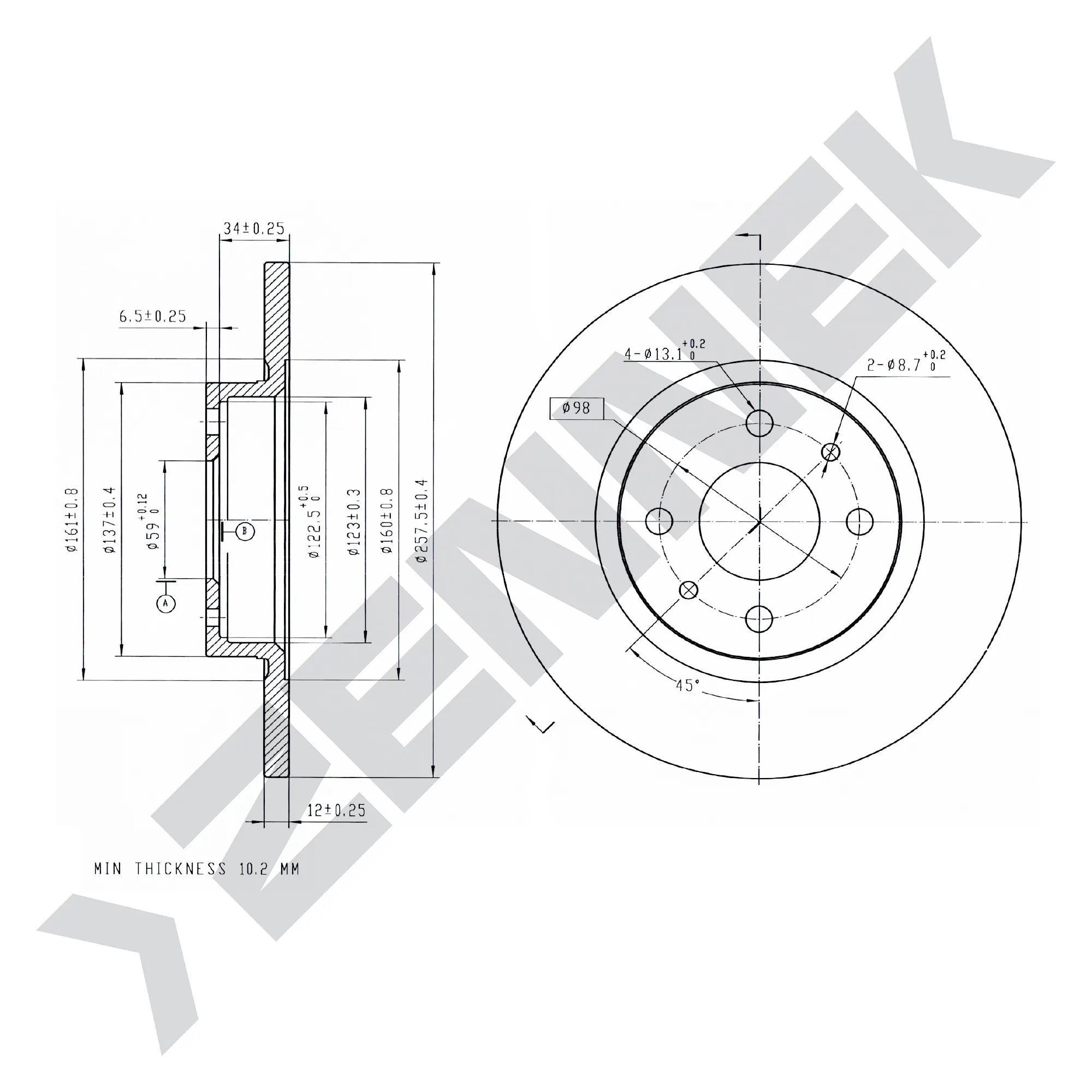 Диск тормозной передний LANCIA YPSILON 11-, FIAT 500 07-(2 шт) ZENNEK DBD0276
