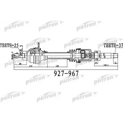 Полуось передний мост слева 25x927x58,5x37 CITROEN C5 2,0H PATRON PDS0483