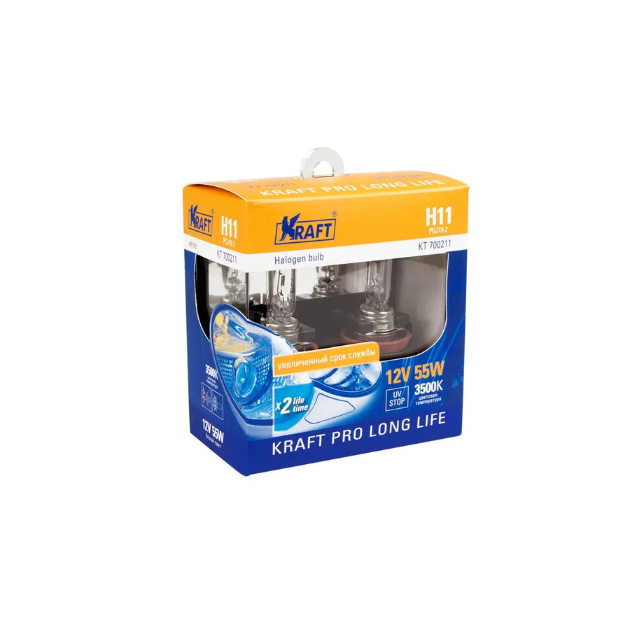 Лампа 12V H11 55W PGJ19-2 3500K KRAFT 2 шт. картон KT700211