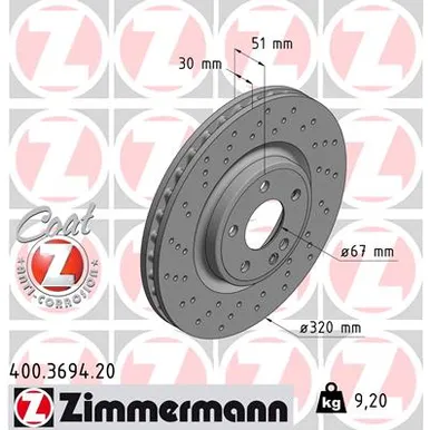 Диск тормозной передний MB A-CLASS W176 B-CLASS W246 11 ZIMMERMANN 400369420