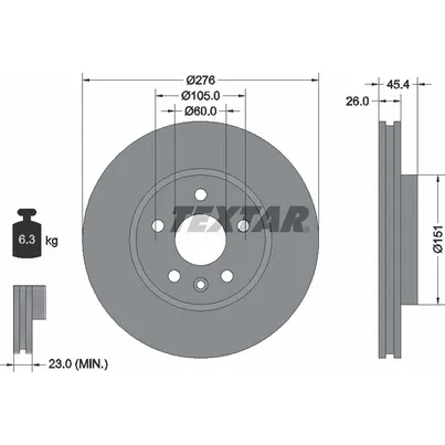 Диск тормозной передний с покрытием PRO BUICK (SGM)/ OPEL/ VAUXHALL TEXTAR 92277103