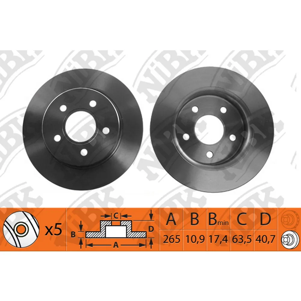 Диск тормозной задний FORD FOCUS II/C-MAX /D=265MM NIBK RN1189