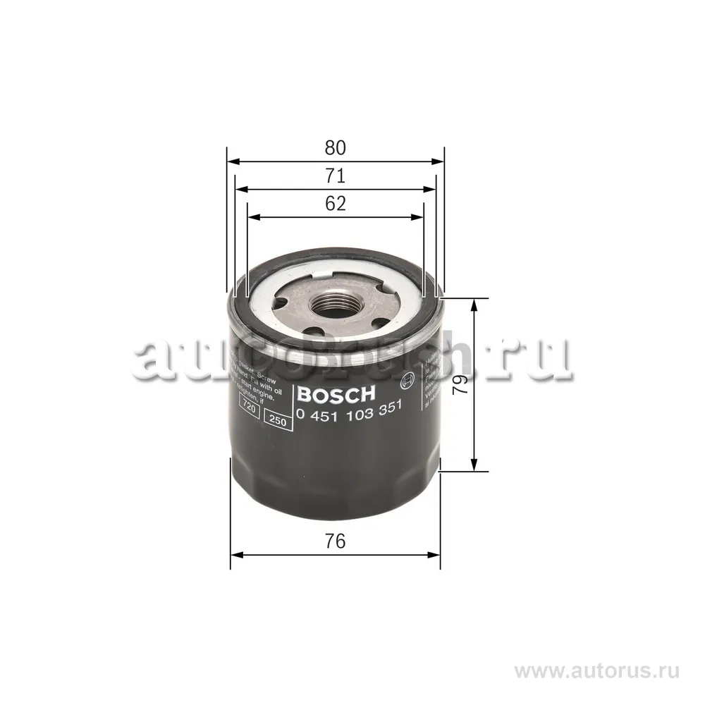 Фильтр масл. Alfa 147156166 3.2 V6 02, Fiat Uno 1.3D 83 92 BOSCH 0 451 103 351