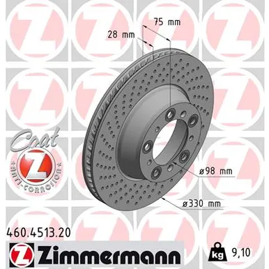 ДИСК ТОРМ PORSCHE 911 17- ЗАД ПРАВ ВЕНТ 330X28 ZIMMERMANN 460451320