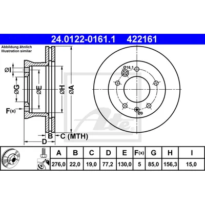 Диск тормозной передний MB VW ATE 24.0122-0161.1