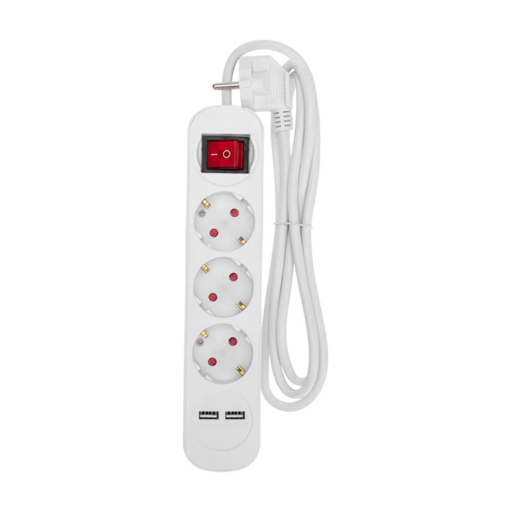 Удлинитель STANDARD 3 гнезда, 1,5м, 3х1,0мм, с/з, с выключателем, 2 USB, белый REXANT REXANT 13-4015