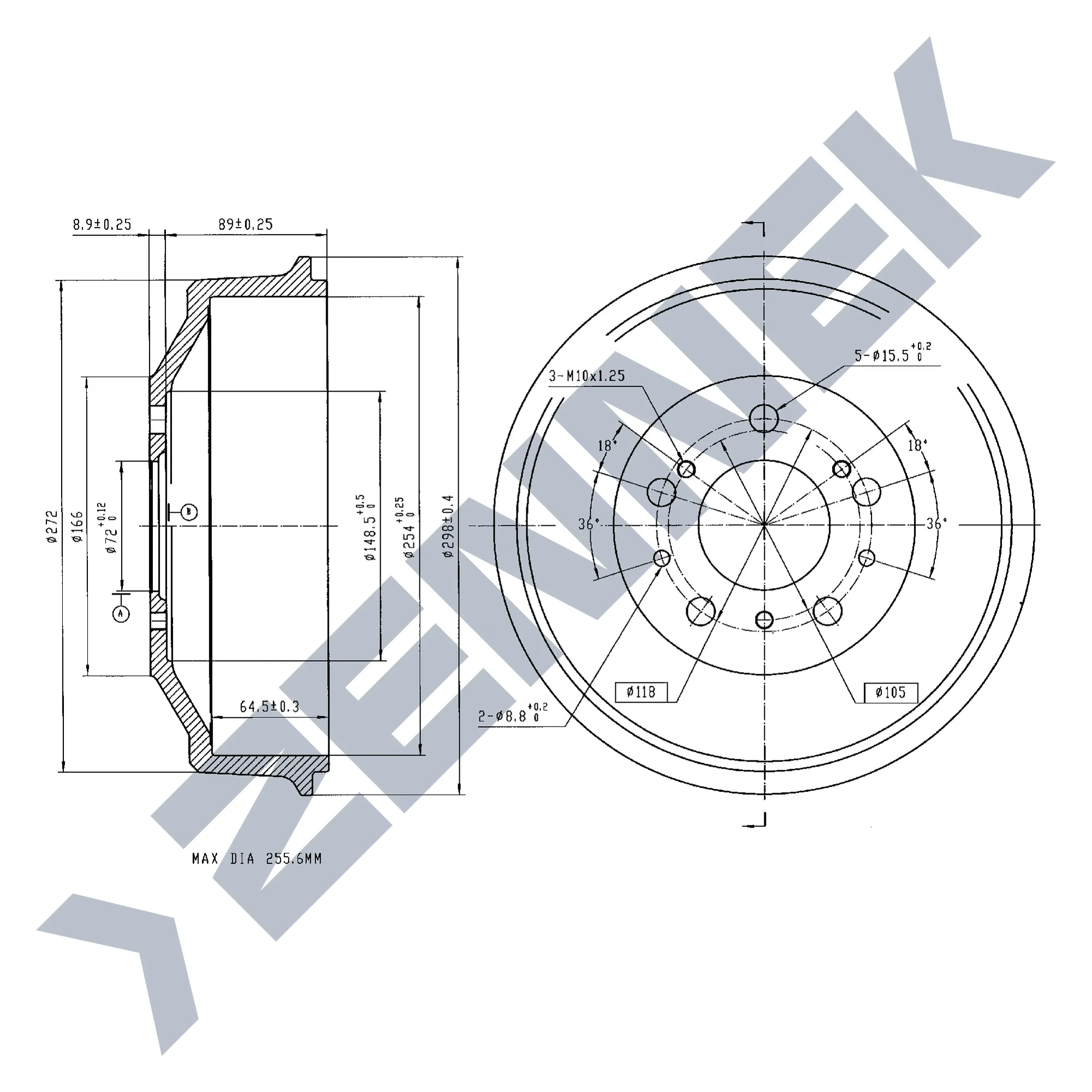 Барабан тормозной CITRON JUMPER 94 -, FIAT DUCATO 82-11 ZENNEK DDR0026