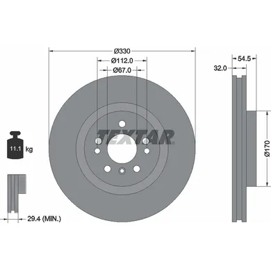 Диск тормозной передний MB ML III/GLE (W166)/(C292)/VENT D=330MM TEXTAR 92260405