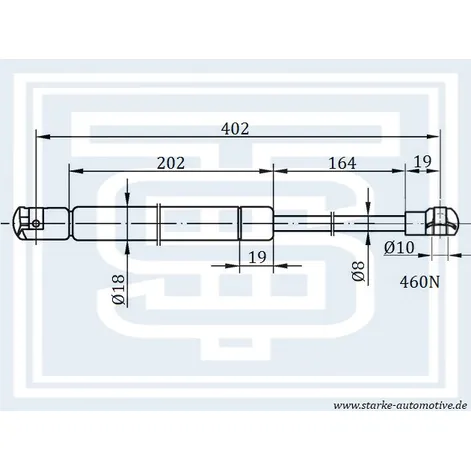 Амортизатор капота VW TOURAN / CADDY III 02.2003-- L402mm / 460N STARKE 183-278