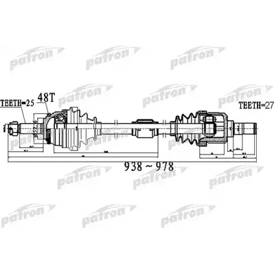 Полуось передний мост справа 25x938x52,6x27 ABS:48T HYUNDA PATRON PDS0500