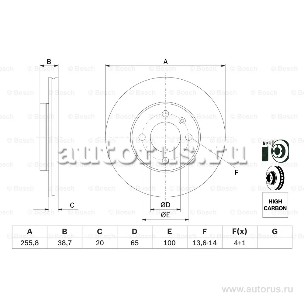 Диск тормозной SEAT AROSA 97-04, CORDOBA 99-02, CORDOBA 93-99, CORDOBA VARIO 99-02, CORDOBA 95-99, C BOSCH 0986478308