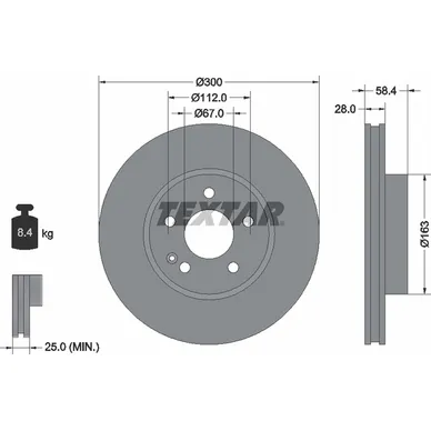 Диск тормозной передний MB W639 VIANO/VITO II 03-> /VENT D=300MM TEXTAR 93123403