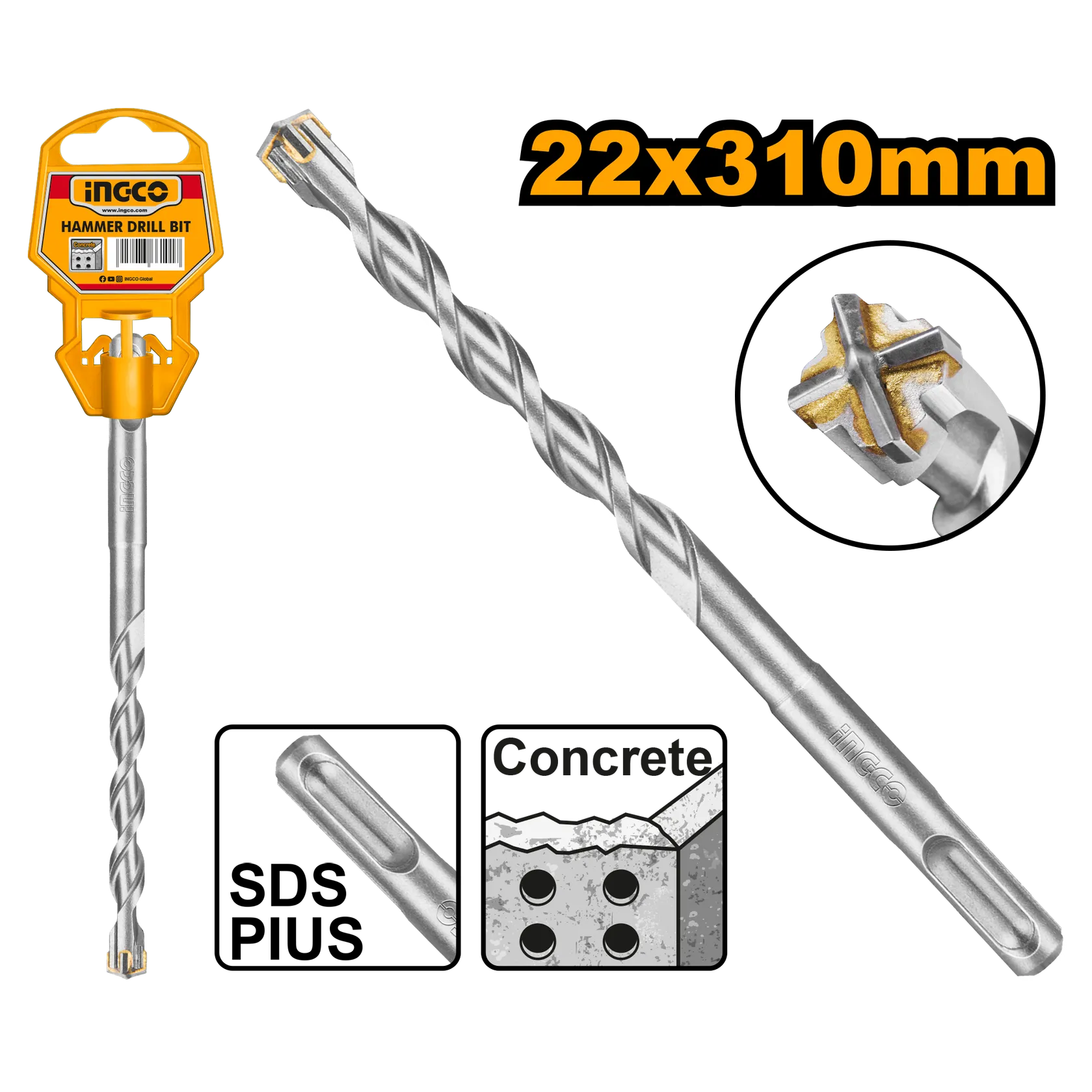 Сверло по бетону 22 мм L 310 SDS plus C INGCO DBH1212202C