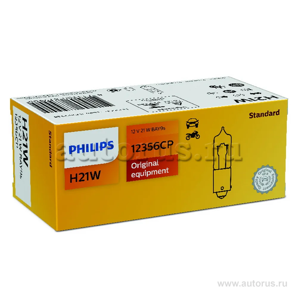 Лампа 12V H21W 21W BAY9s PHILIPS 1 шт. картон 12356CP