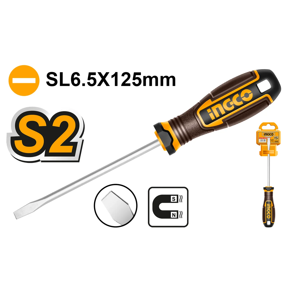 Отвертка плоская SL6.5x125 (12/144) INDUSTRIAL INGCO HSDSL6125