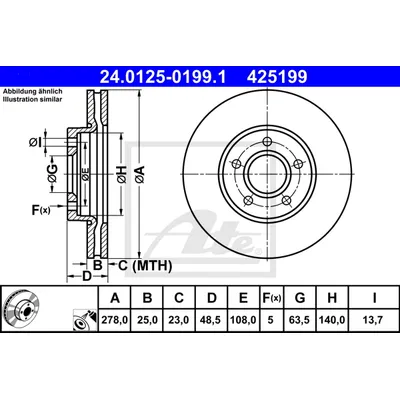 Диск тормозной передний FORD FOCUS III/C-MAX II / VOLVO V40 12> ATE 24.0125-0199.1