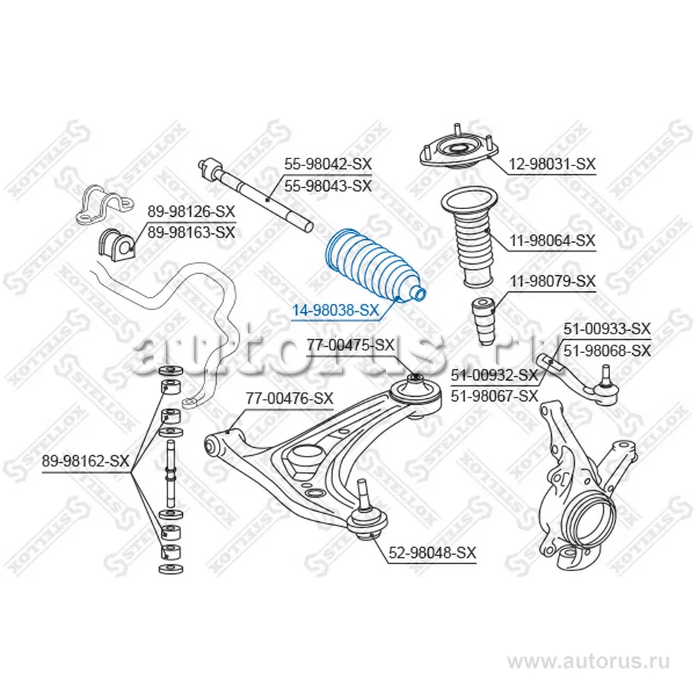 Пыльник рейки рулевой Opel Astra G/Astra H/Meriva B/Zafira 98> STELLOX 14-98038-SX
