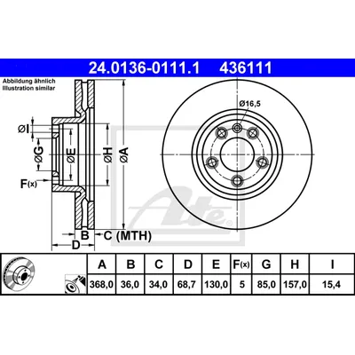 Диск тормозной передний PORSCHE CAYENNE/VW TOUAREG /VENT.D=368MM ATE 24.0136-0111.1